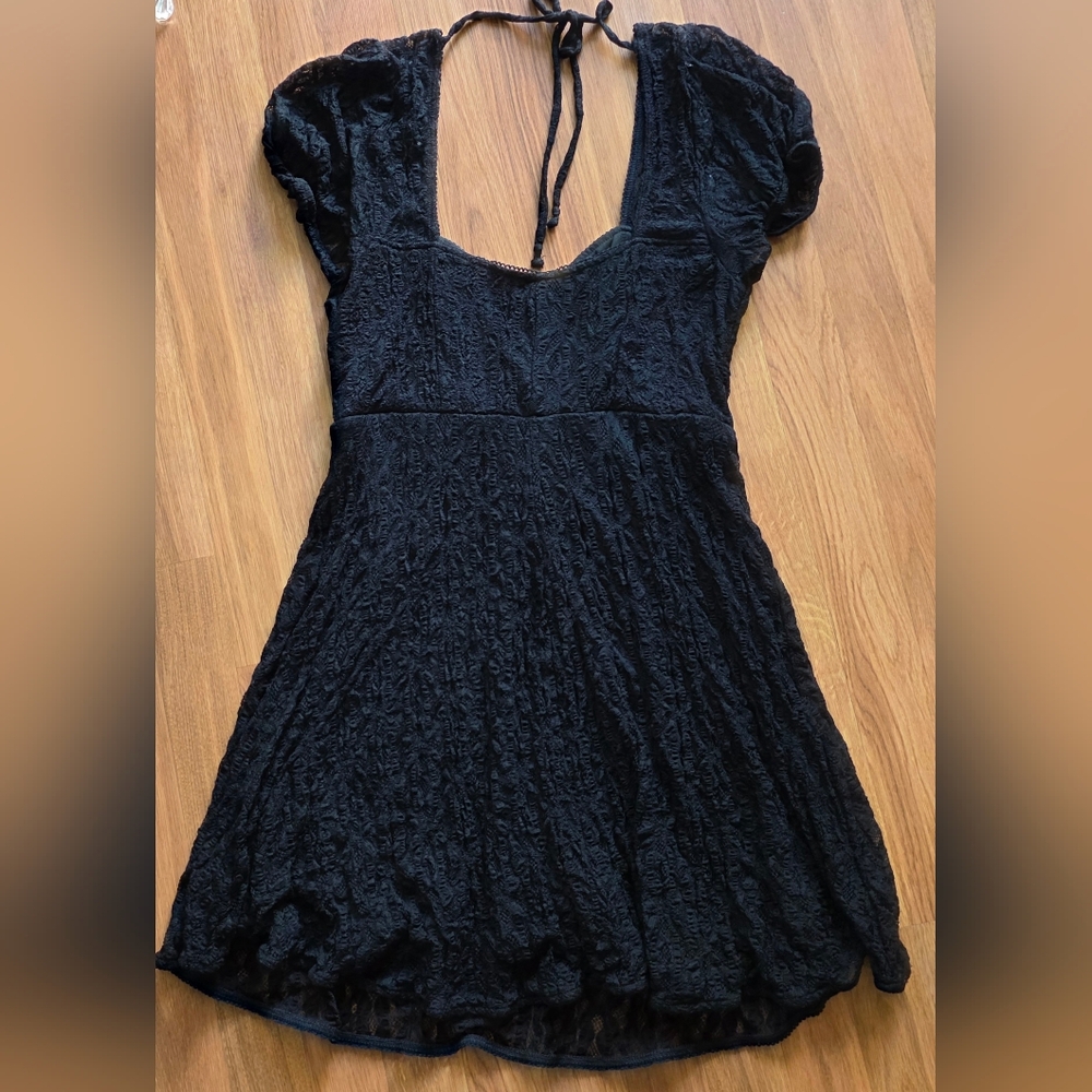 No Boundaries Black Short Cap Sleeve Lace Mini Dress